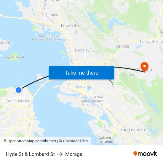 Hyde St & Lombard St to Moraga map