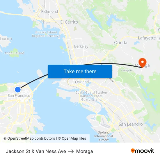 Jackson St & Van Ness Ave to Moraga map