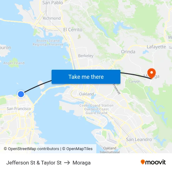 Jefferson St & Taylor St to Moraga map