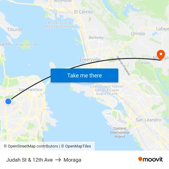Judah St & 12th Ave to Moraga map