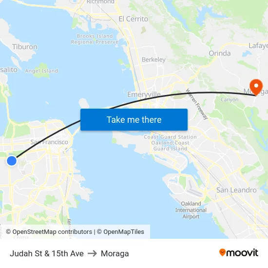 Judah St & 15th Ave to Moraga map