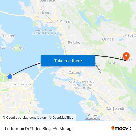 Letterman Dr/Tides Bldg to Moraga map