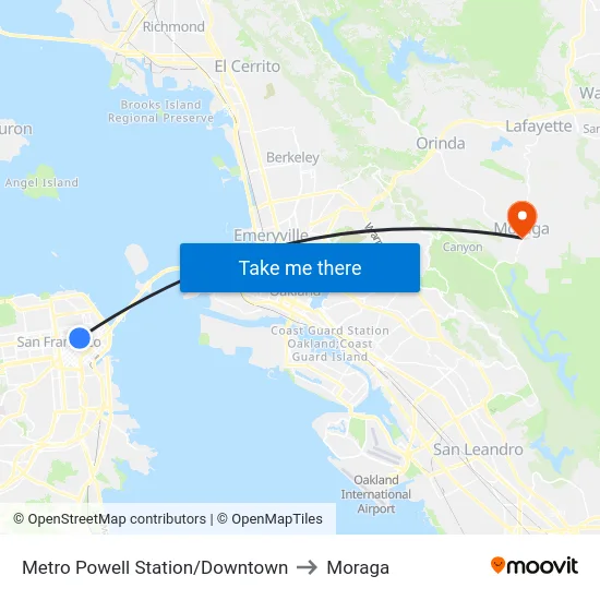 Metro Powell Station/Downtown to Moraga map