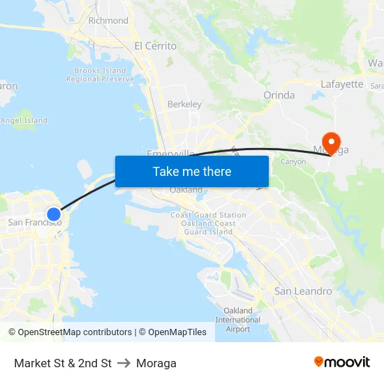 Market St & 2nd St to Moraga map