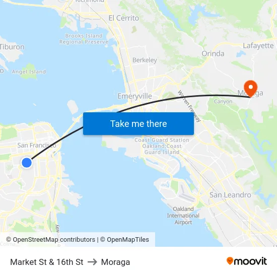 Market St & 16th St to Moraga map
