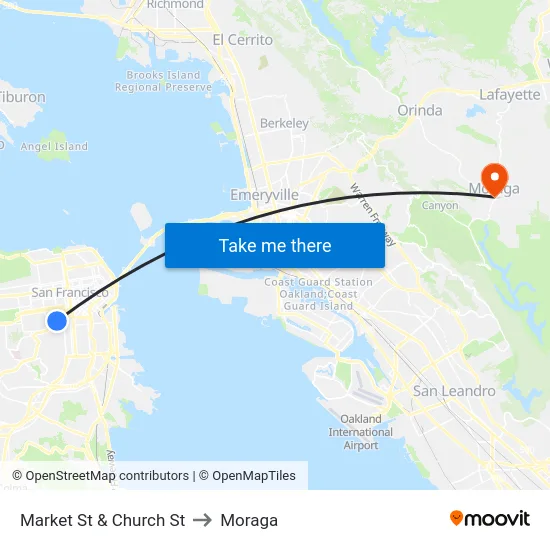 Market St & Church St to Moraga map