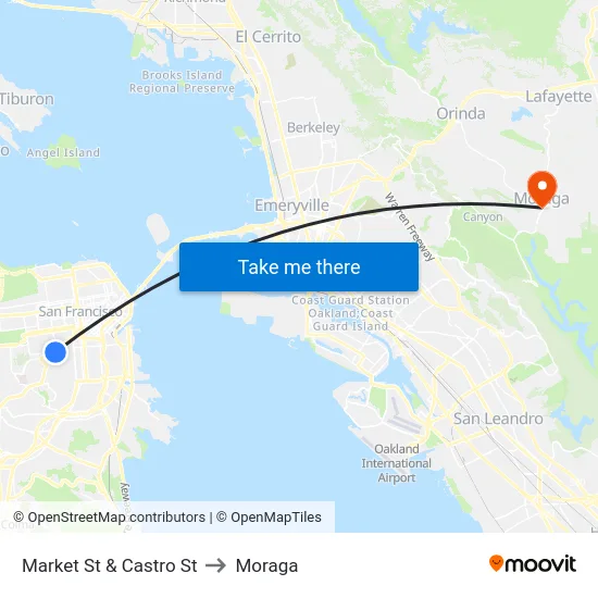 Market St & Castro St to Moraga map