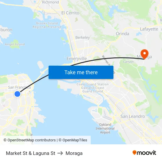 Market St & Laguna St to Moraga map