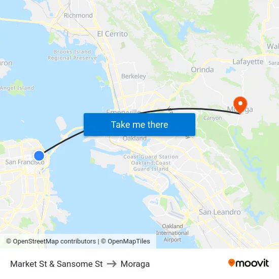 Market St & Sansome St to Moraga map
