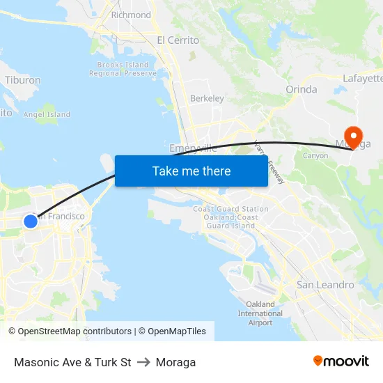Masonic Ave & Turk St to Moraga map