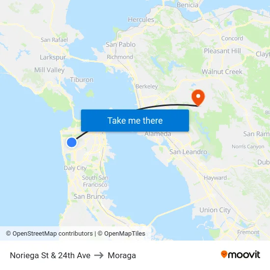 Noriega St & 24th Ave to Moraga map