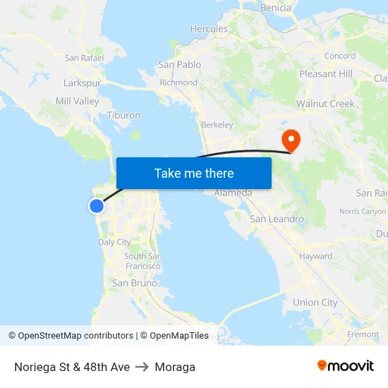 Noriega St & 48th Ave to Moraga map