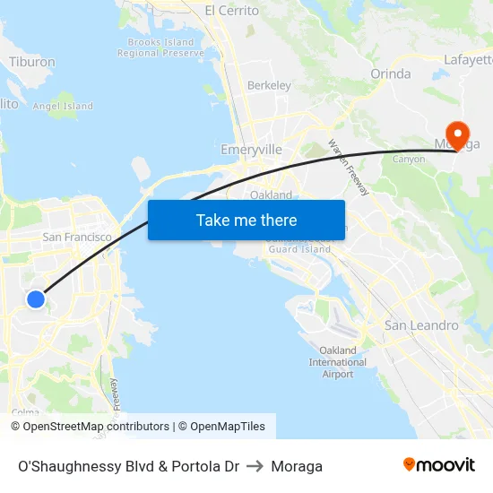 O'Shaughnessy Blvd & Portola Dr to Moraga map