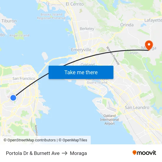 Portola Dr & Burnett Ave to Moraga map