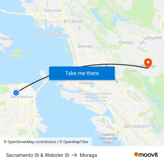 Sacramento St & Webster St to Moraga map