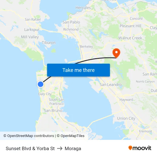 Sunset Blvd & Yorba St to Moraga map