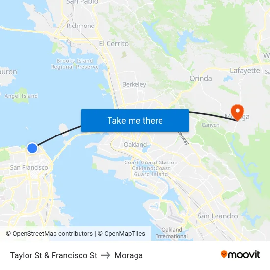 Taylor St & Francisco St to Moraga map