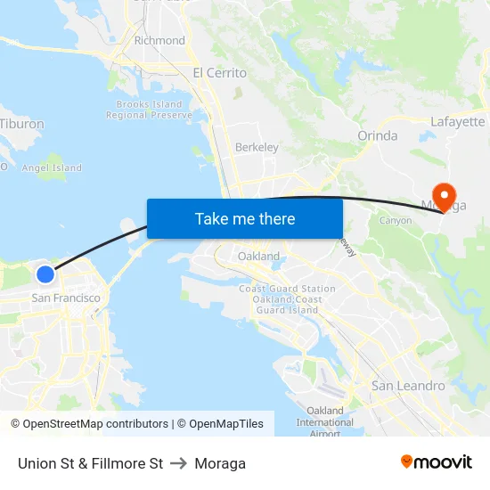 Union St & Fillmore St to Moraga map