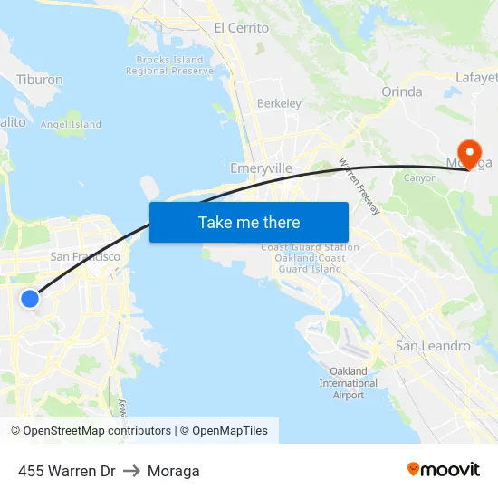 455 Warren Dr to Moraga map