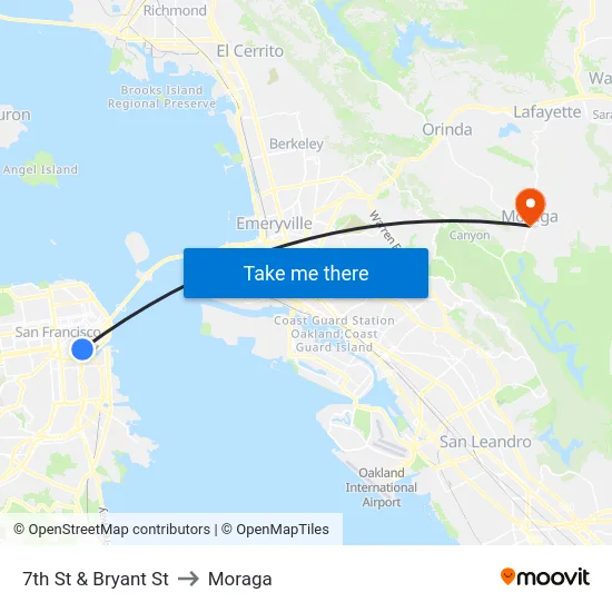7th St & Bryant St to Moraga map