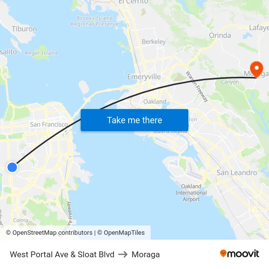 West Portal Ave & Sloat Blvd to Moraga map