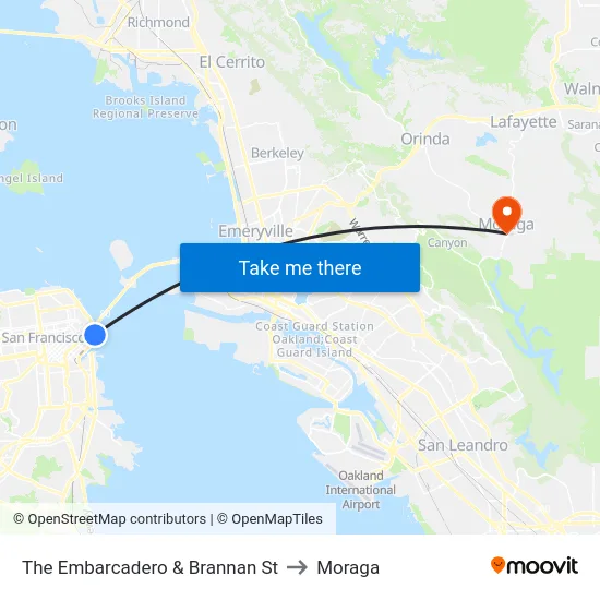 The Embarcadero & Brannan St to Moraga map