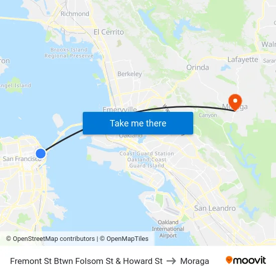 Fremont St Btwn Folsom St & Howard St to Moraga map