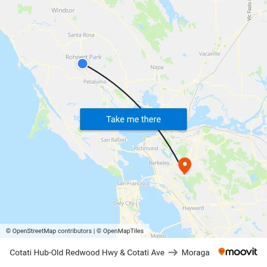 Cotati Hub-Old Redwood Hwy & Cotati Ave to Moraga map
