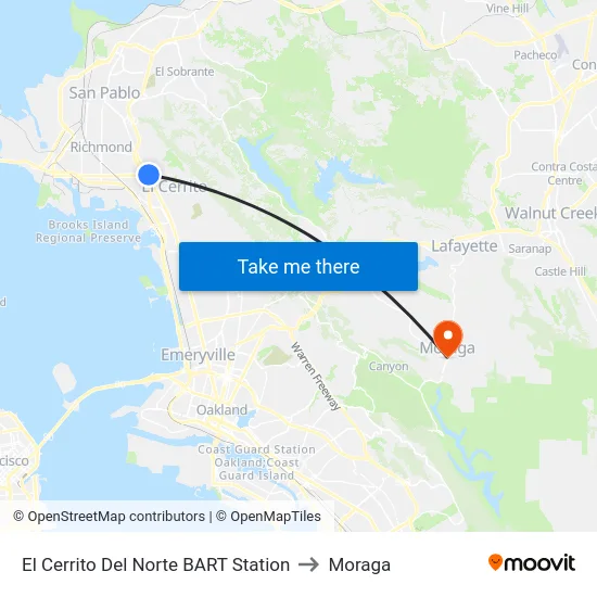 El Cerrito Del Norte BART Station to Moraga map