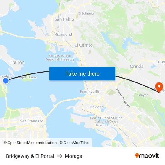 Bridgeway & El Portal to Moraga map