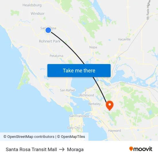 Santa Rosa Transit Mall to Moraga map