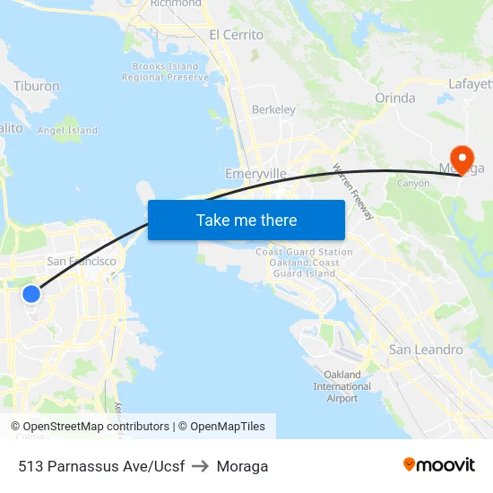 513 Parnassus Ave/Ucsf to Moraga map