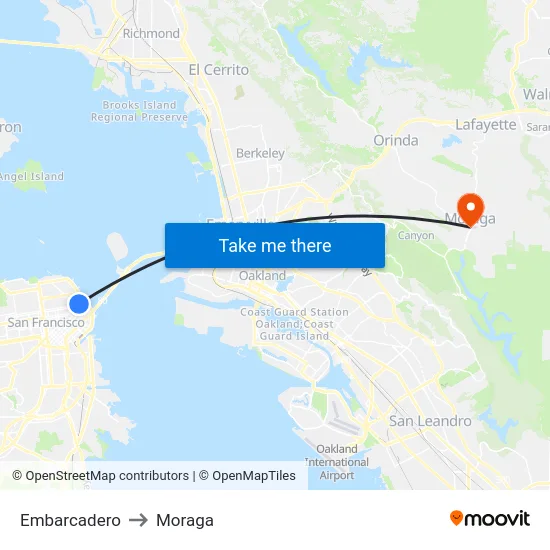 Embarcadero to Moraga map