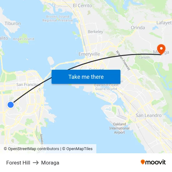 Forest Hill to Moraga map
