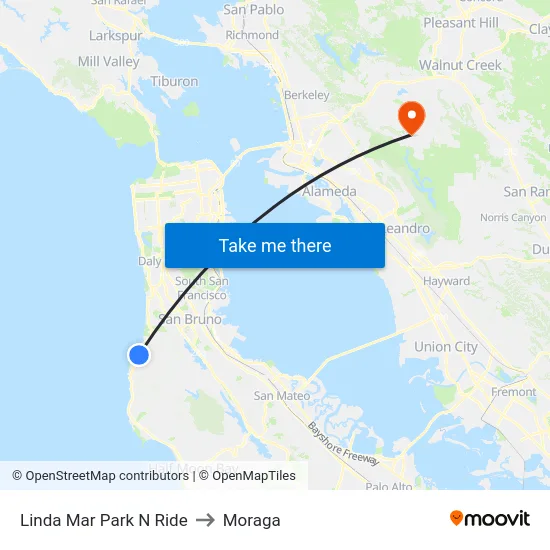 Linda Mar Park N Ride to Moraga map