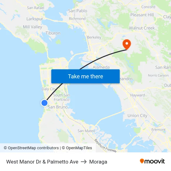 West Manor Dr & Palmetto Ave to Moraga map