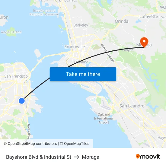 Bayshore Blvd & Industrial St to Moraga map