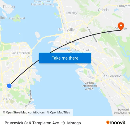 Brunswick St & Templeton Ave to Moraga map