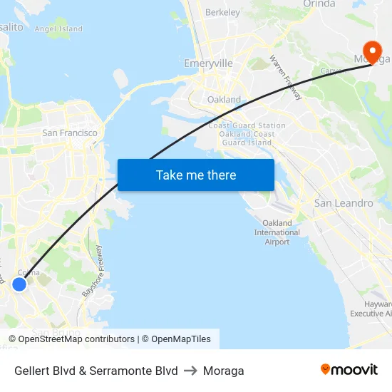 Gellert Blvd & Serramonte Blvd to Moraga map