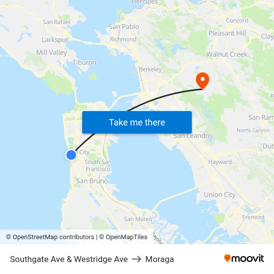 Southgate Ave & Westridge Ave to Moraga map