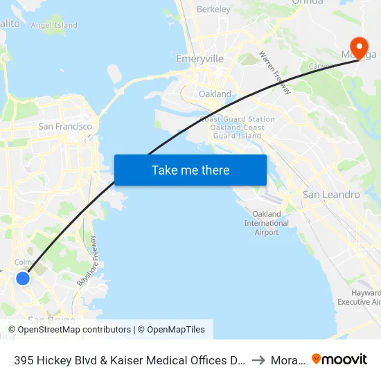 395 Hickey Blvd & Kaiser Medical Offices Driveway to Moraga map