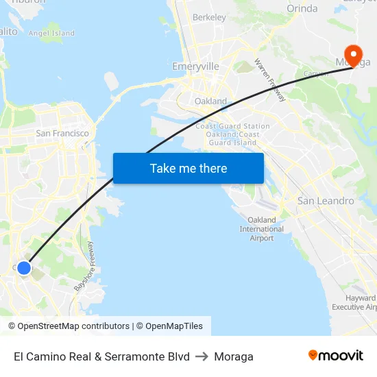 El Camino Real & Serramonte Blvd to Moraga map
