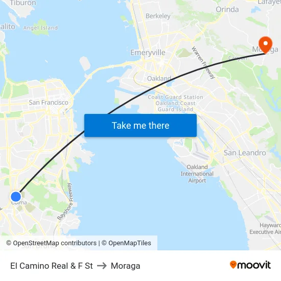 El Camino Real & F St to Moraga map