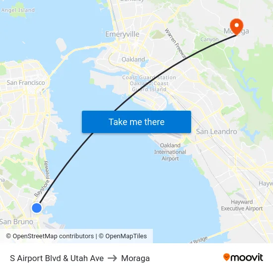 S Airport Blvd & Utah Ave to Moraga map
