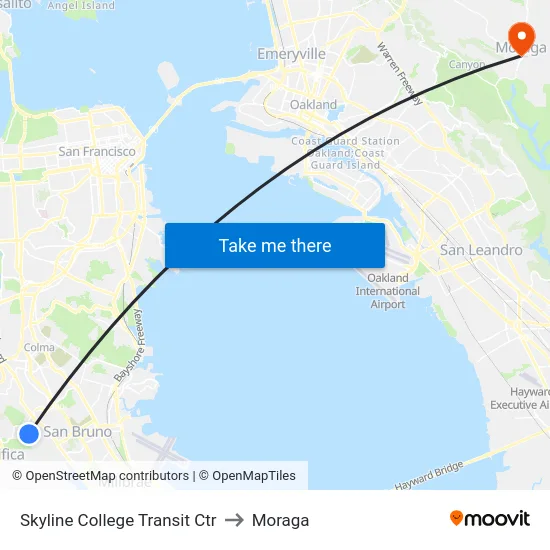Skyline College Transit Ctr to Moraga map