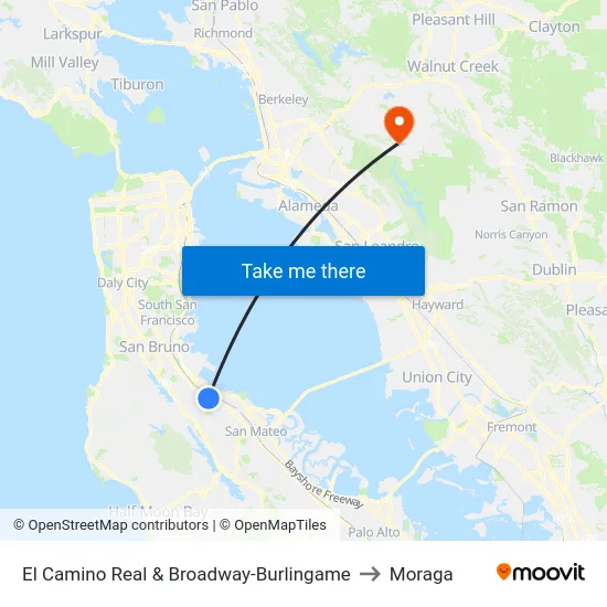 El Camino Real & Broadway-Burlingame to Moraga map