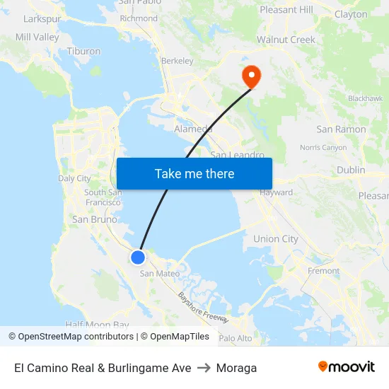 El Camino Real & Burlingame Ave to Moraga map