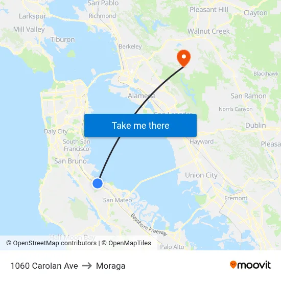 1060 Carolan Ave to Moraga map
