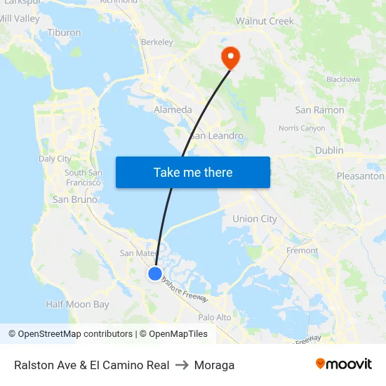 Ralston Ave & El Camino Real to Moraga map