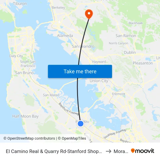El Camino Real & Quarry Rd-Stanford Shopping Ctr to Moraga map